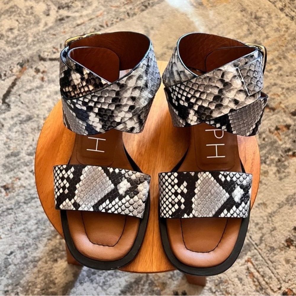 JOSEPH Snake Print Leather Ankle‎ Wrap Block Heel Sandals Size 35